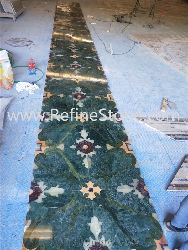 Green marble flooring border design medallion floor tiles